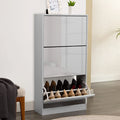 High Gloss 3 Door Shoe Cabinet | Slim Shoe Storage