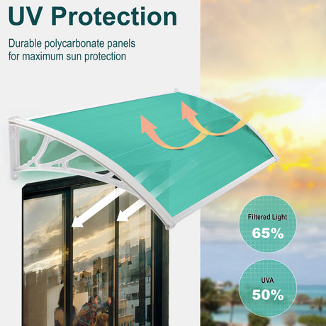 Simple door canopy with polycarbonate panels for maximum sun protection.