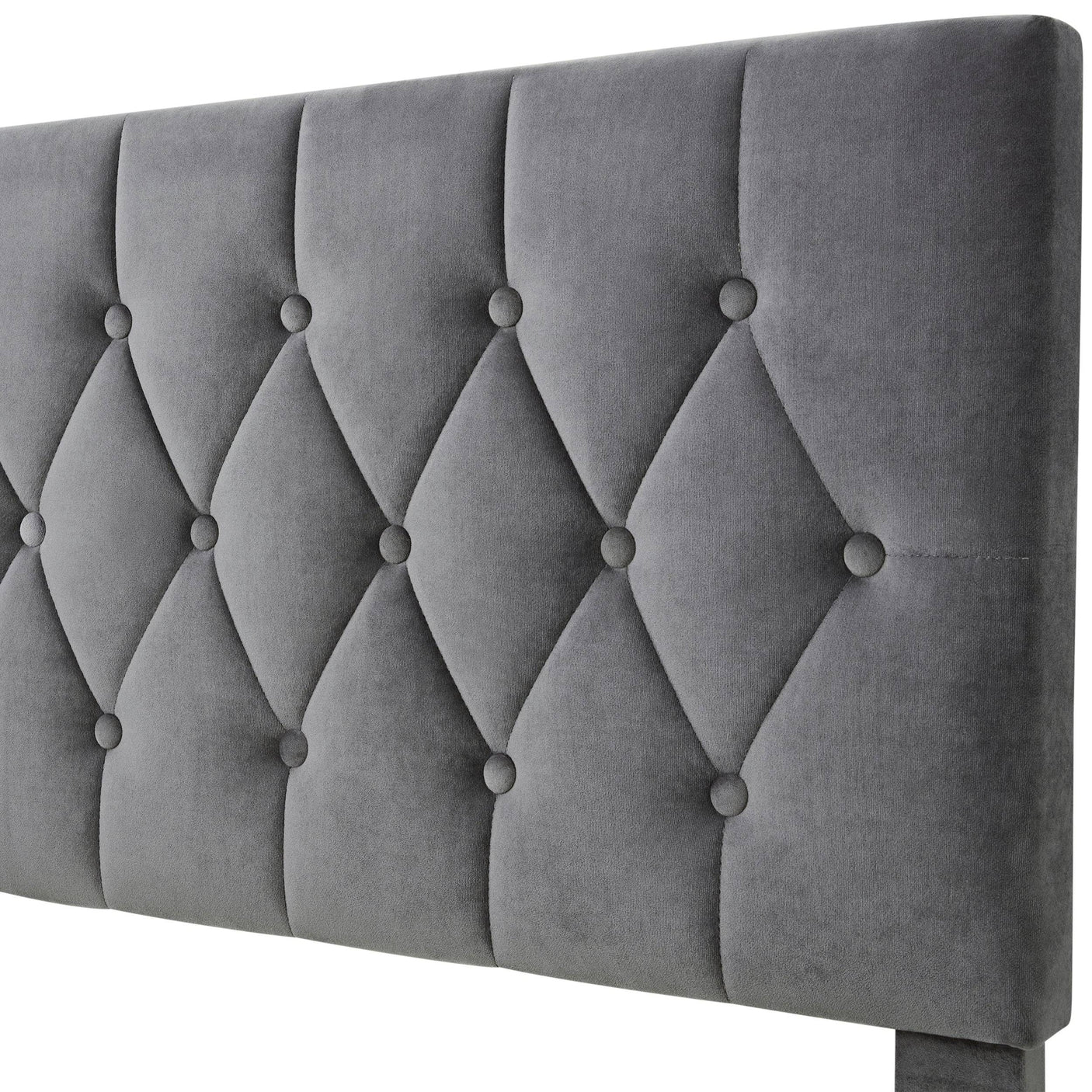 Blisswood Chesterfield Bed Frame - Luxurious Velvet Grey Upholstery, Adjustable Headboard