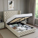 Single bed frame with storage, featuring a hydraulic lift-up mechanism revealing an organized.