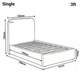 Single ottoman storage bed dimension diagram with height 105 cm, width 103 cm, and length 206 cm