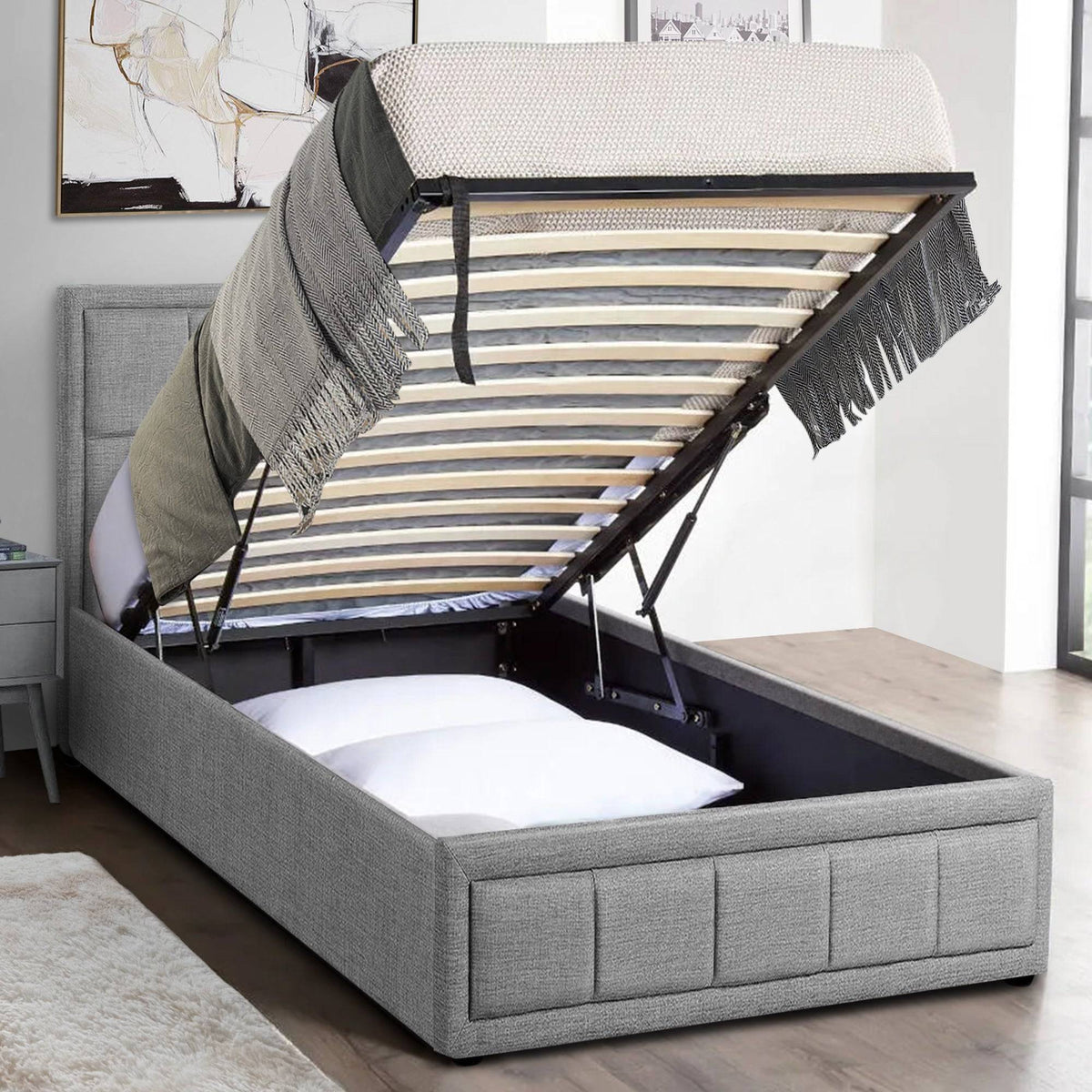 Queen Storage Beds Luxury Side Lift Ottoman Storage Divan Bed Base