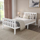 Single white wooden bed, featuring a clean and classic design for a timeless bedroom look.