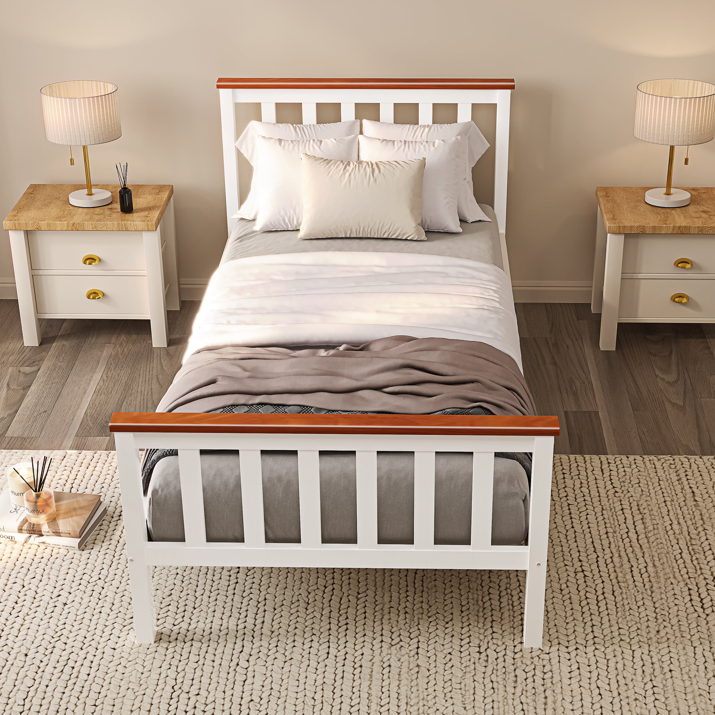 Classic single wooden bed – durable, stylish, and perfect for a cozy and comfortable sleep space.