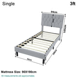 Single wooden beds frame 3ft with dimensions and mattress size 90x190cm.