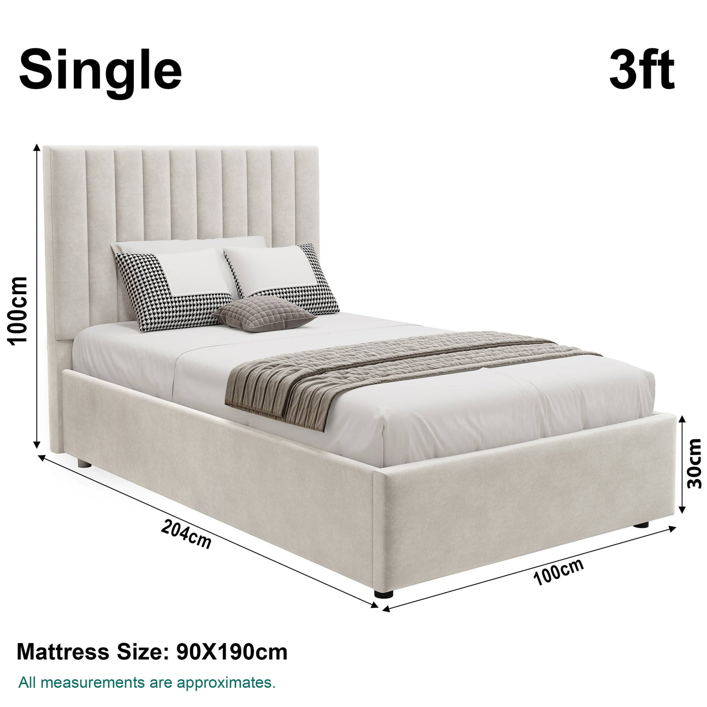 Blisswood Velvet Quilted Vertical Line Ottoman Storage Bed With Mattress