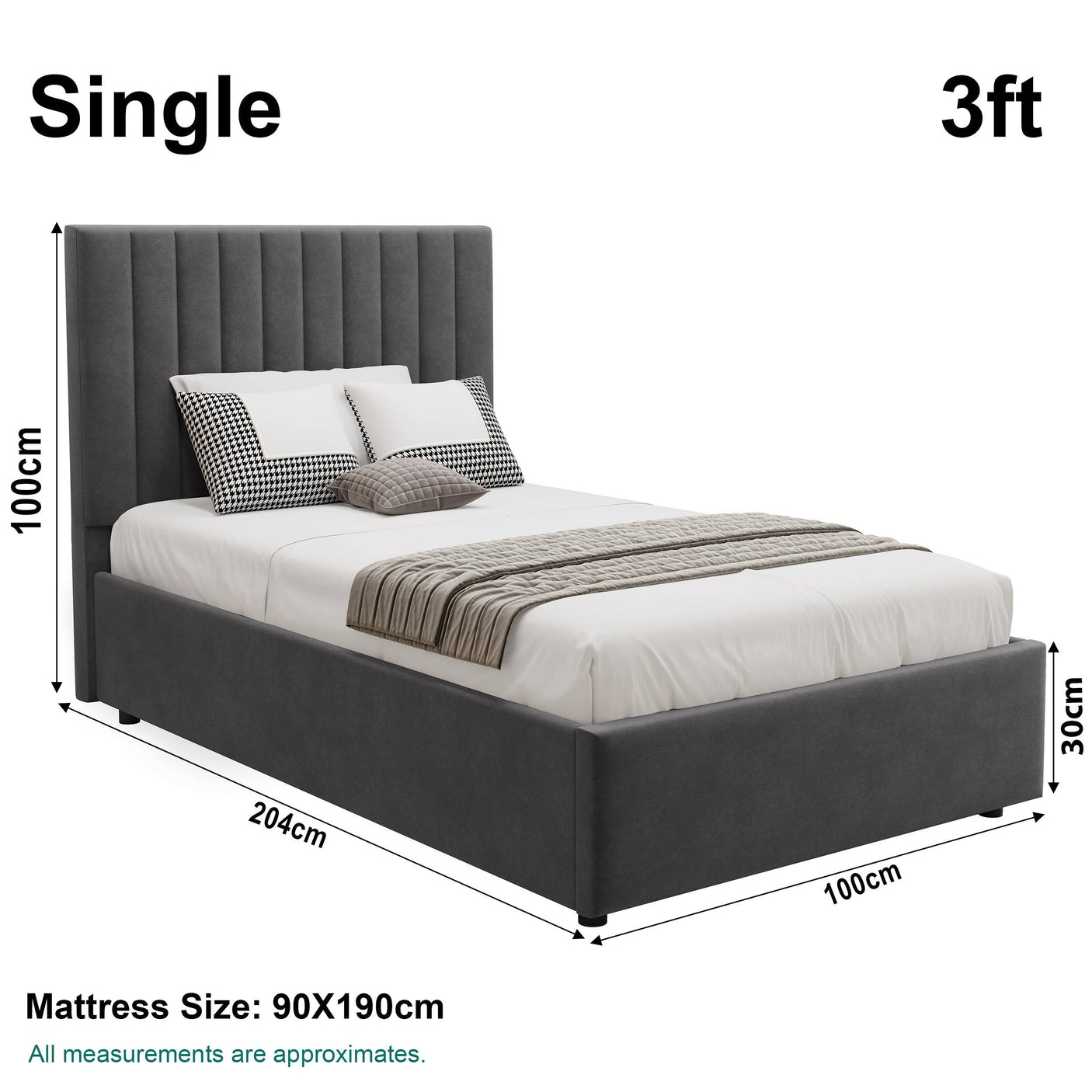 Blisswood Velvet Quilted Vertical Line Ottoman Storage Bed With Mattress