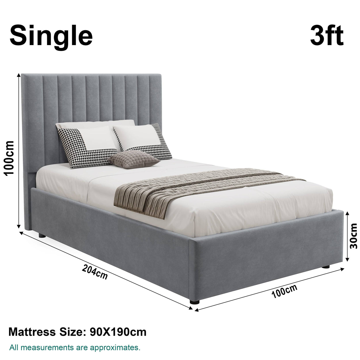 Blisswood Velvet Quilted Vertical Line Ottoman Storage Bed With Mattress