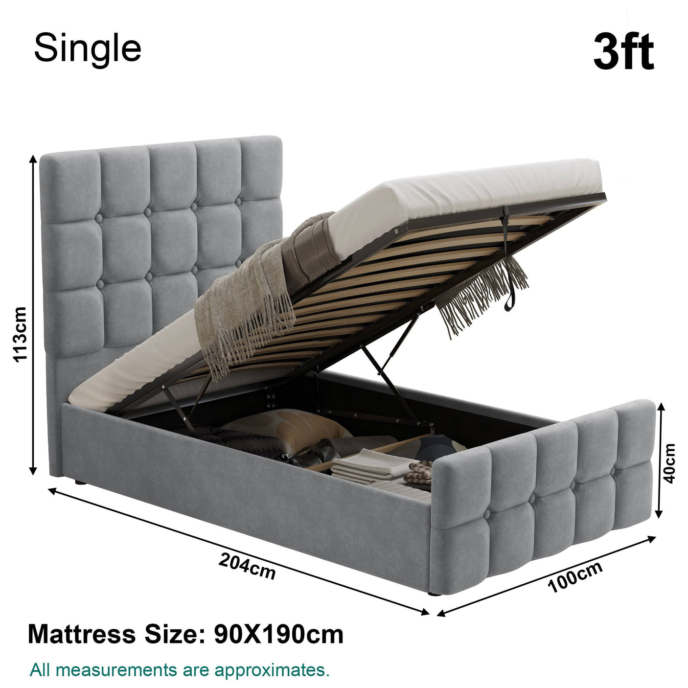 Blisswood Velvet Square Design Ottoman Storage Bed