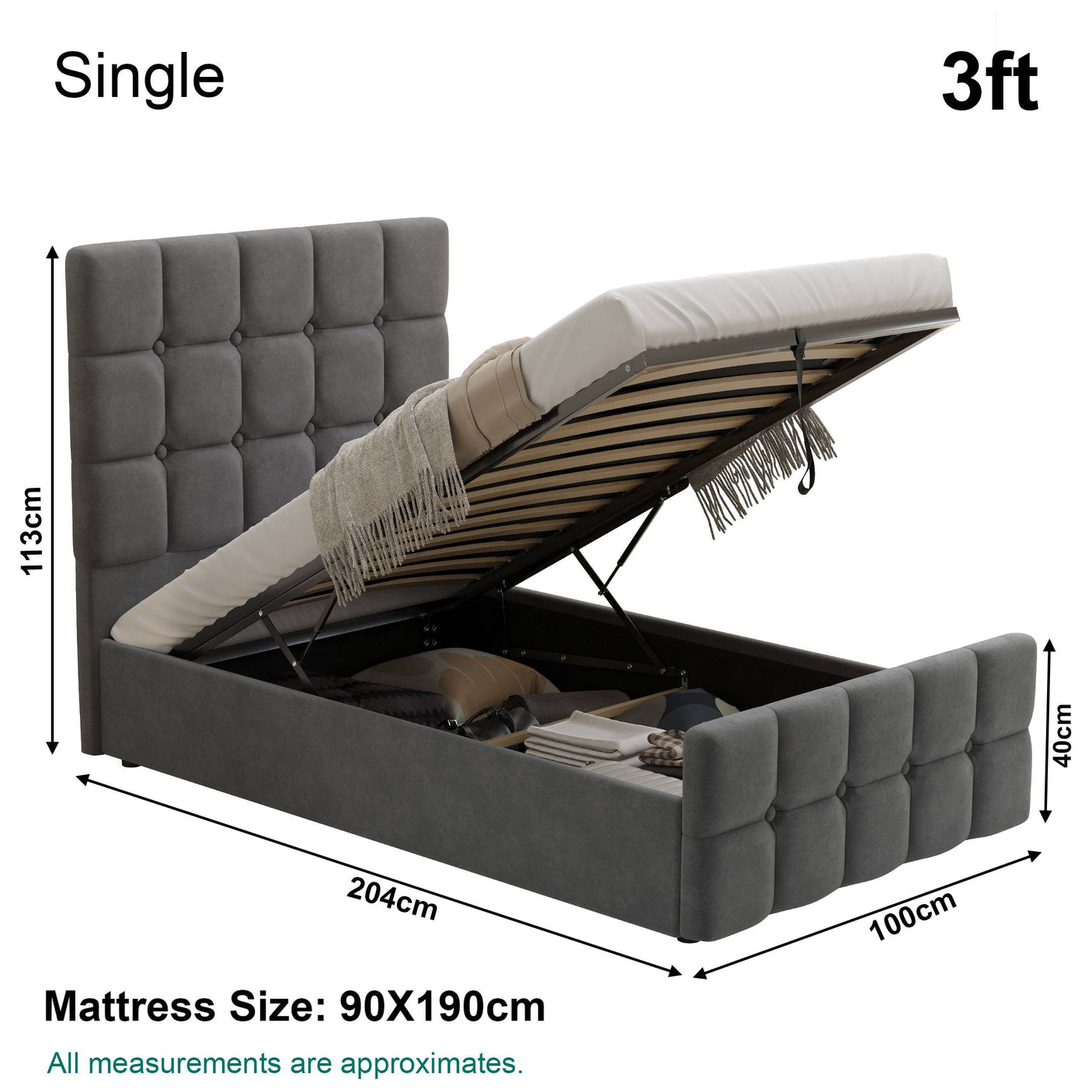 Blisswood Velvet Square Design Ottoman Storage Bed