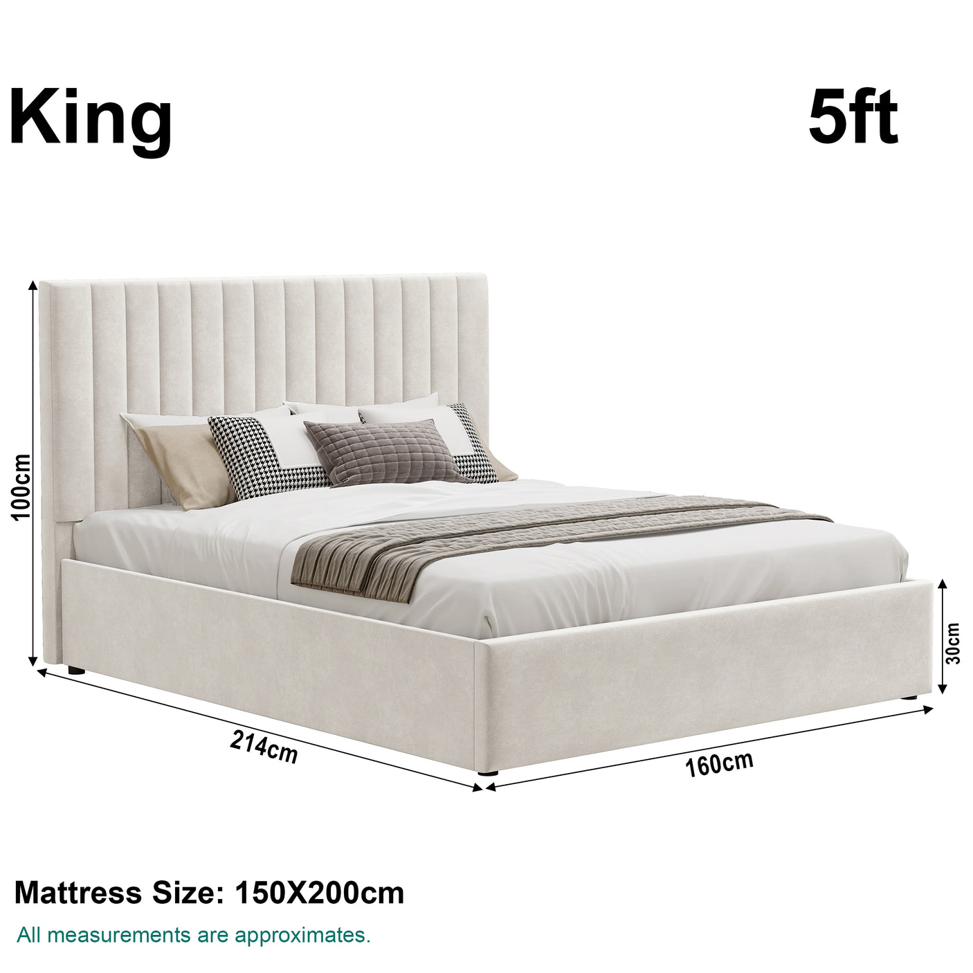 Blisswood Velvet Quilted Vertical Line Ottoman Storage Bed With Mattress