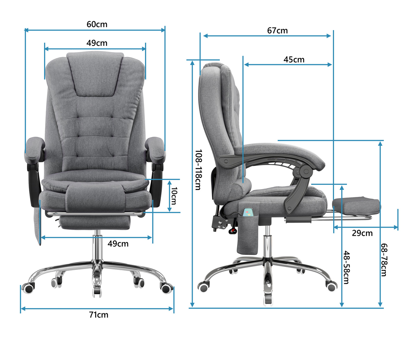 Ergonomic 8 Point Office Massage Chair | Recliner With Footrest