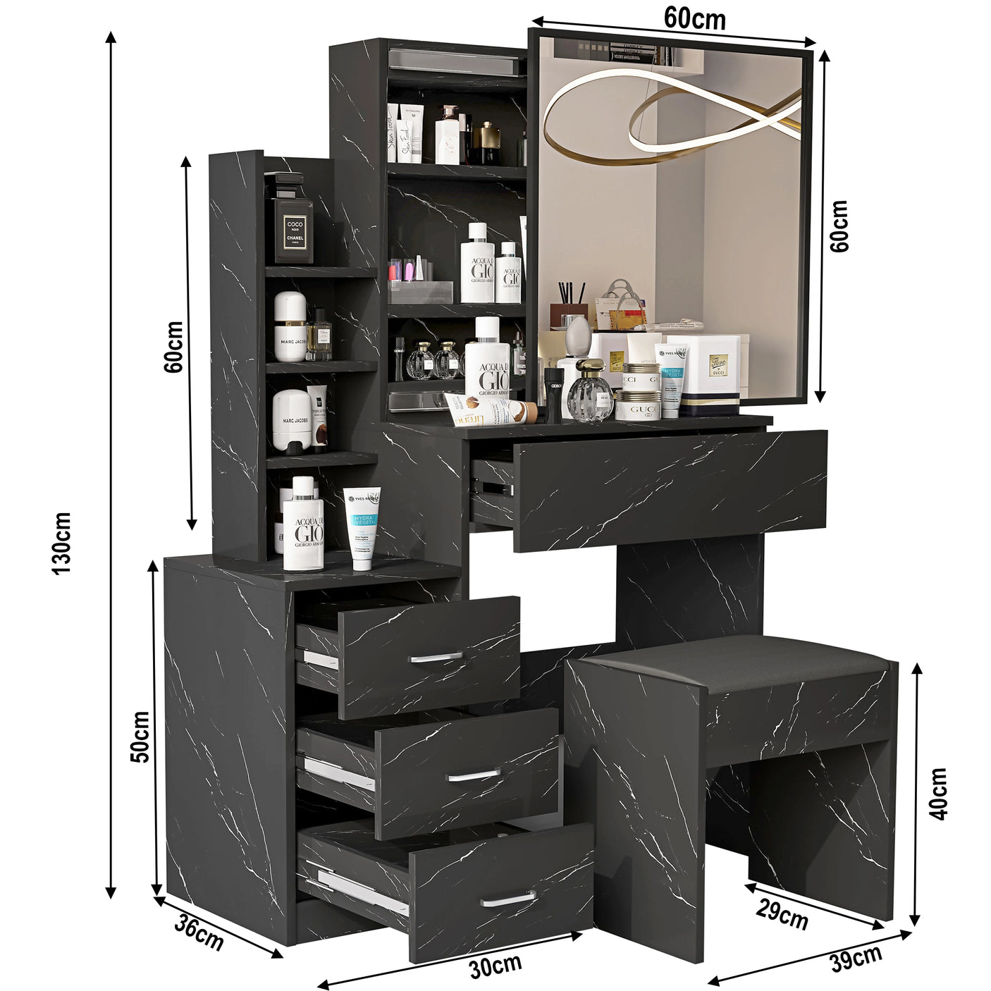 Dressing Table with Storage, Drawers and Mirror - Vanity Makeup Table