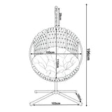 Technical drawing of Round Garden Hanging Egg Chair with 196cm height and 105cm width, useful for accurate product measurements.