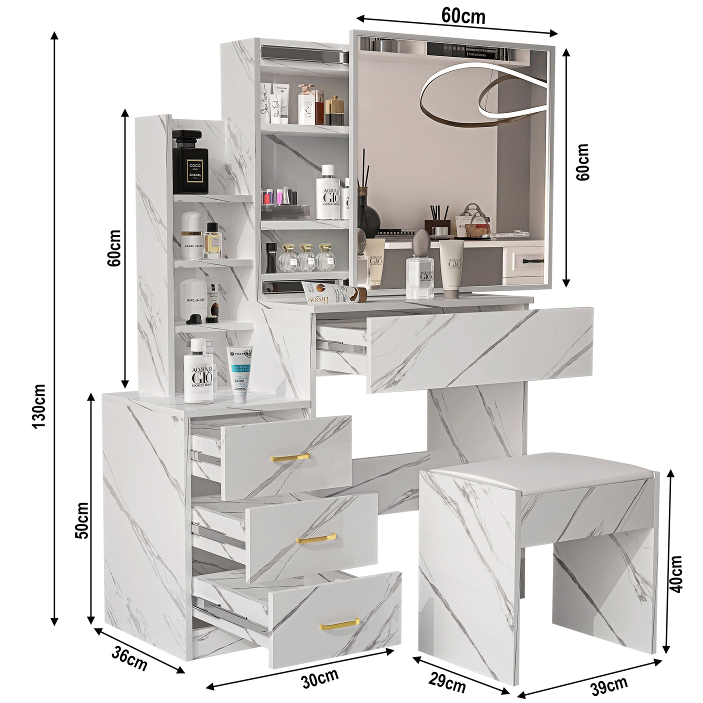 Dressing Table with Storage, Drawers and Mirror - Vanity Makeup Table