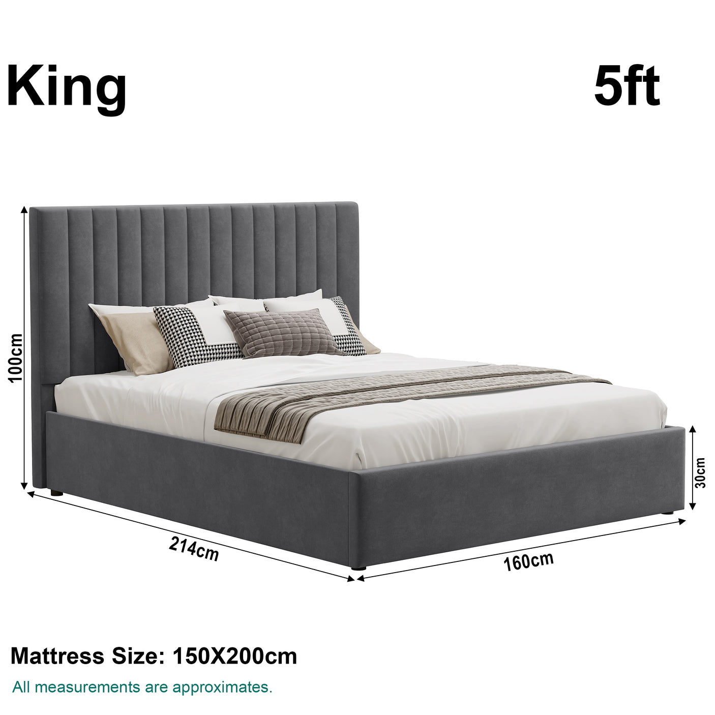 Blisswood Velvet Quilted Vertical Line Ottoman Storage Bed With Mattress
