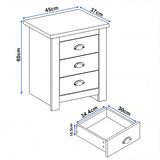 3 Drawer Bedside Table - Nightstand With Drawers