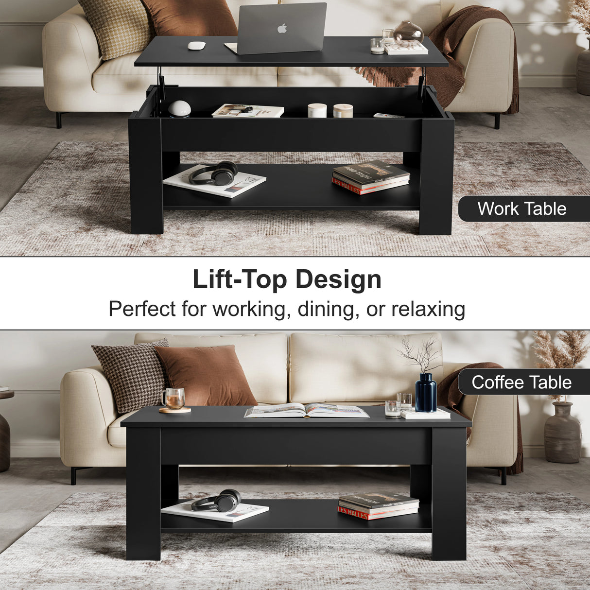Lift Top Storage Coffee Table | Lift Up Modern Tea Table 120cm Wide