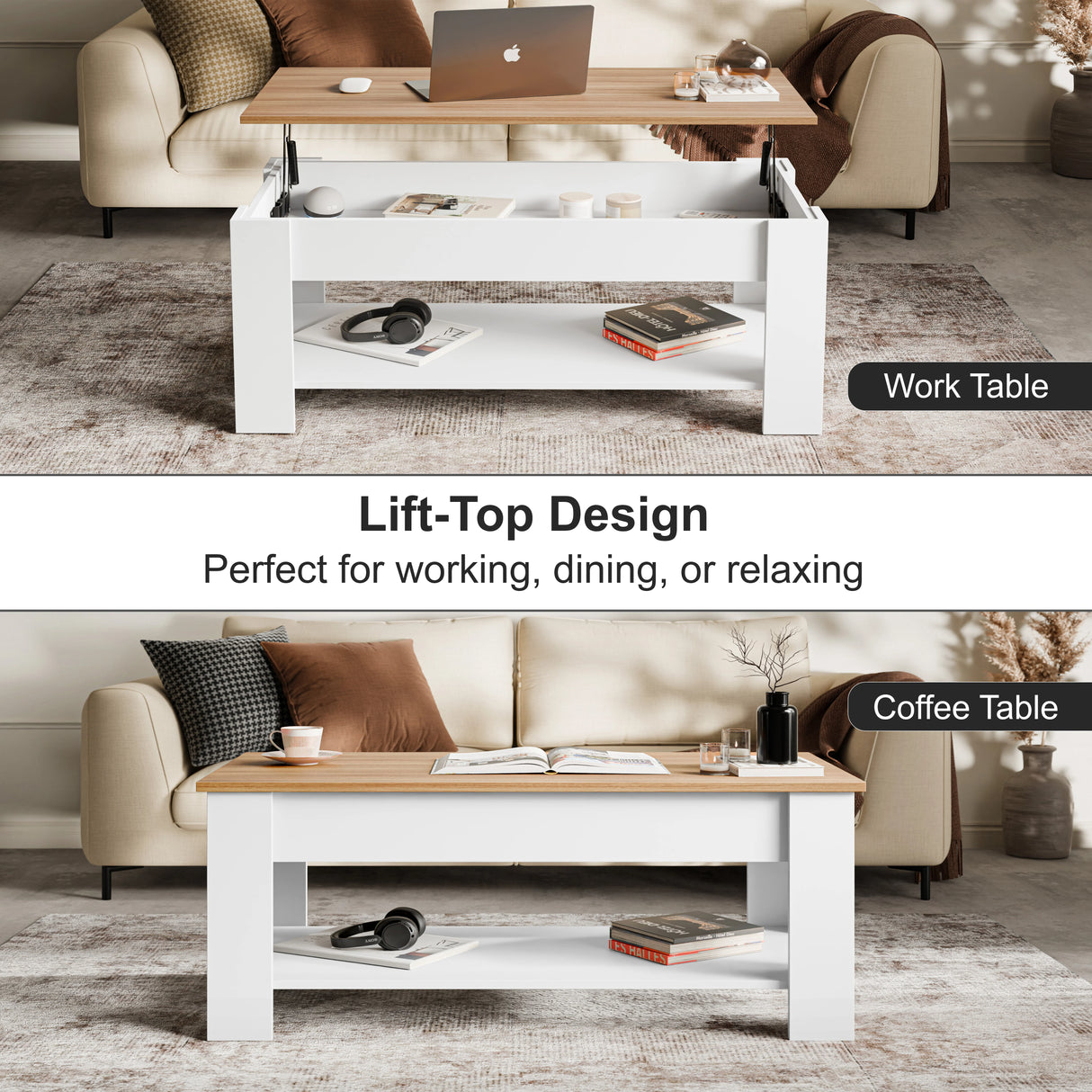 Lift Top Storage Coffee Table | Lift Up Modern Tea Table 120cm Wide