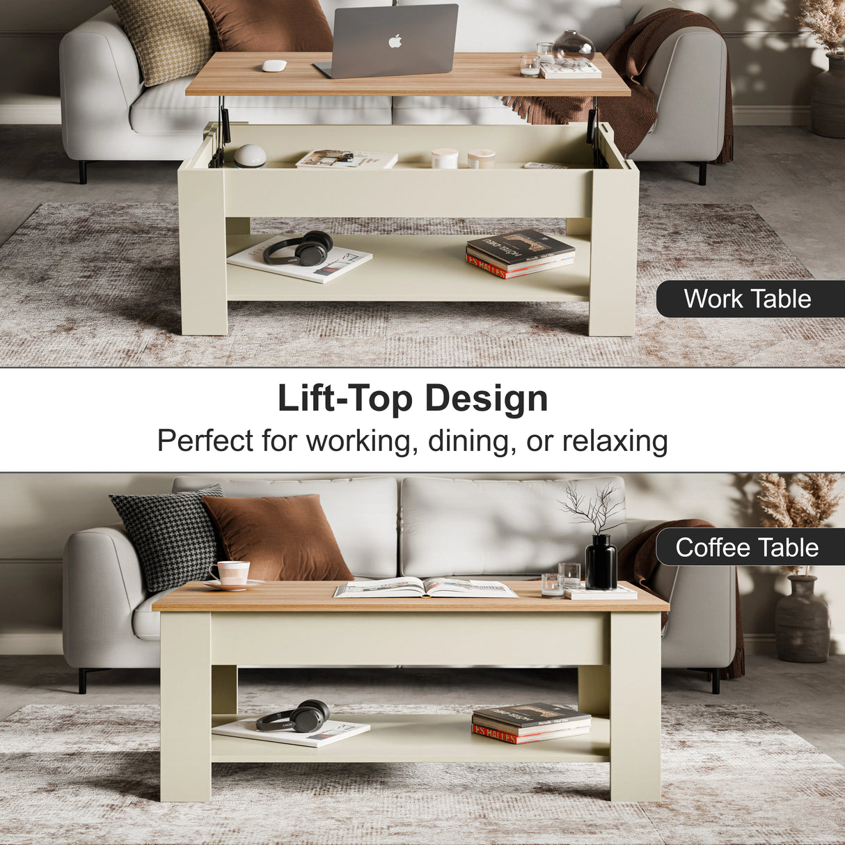 Lift Top Storage Coffee Table | Lift Up Modern Tea Table 120cm Wide