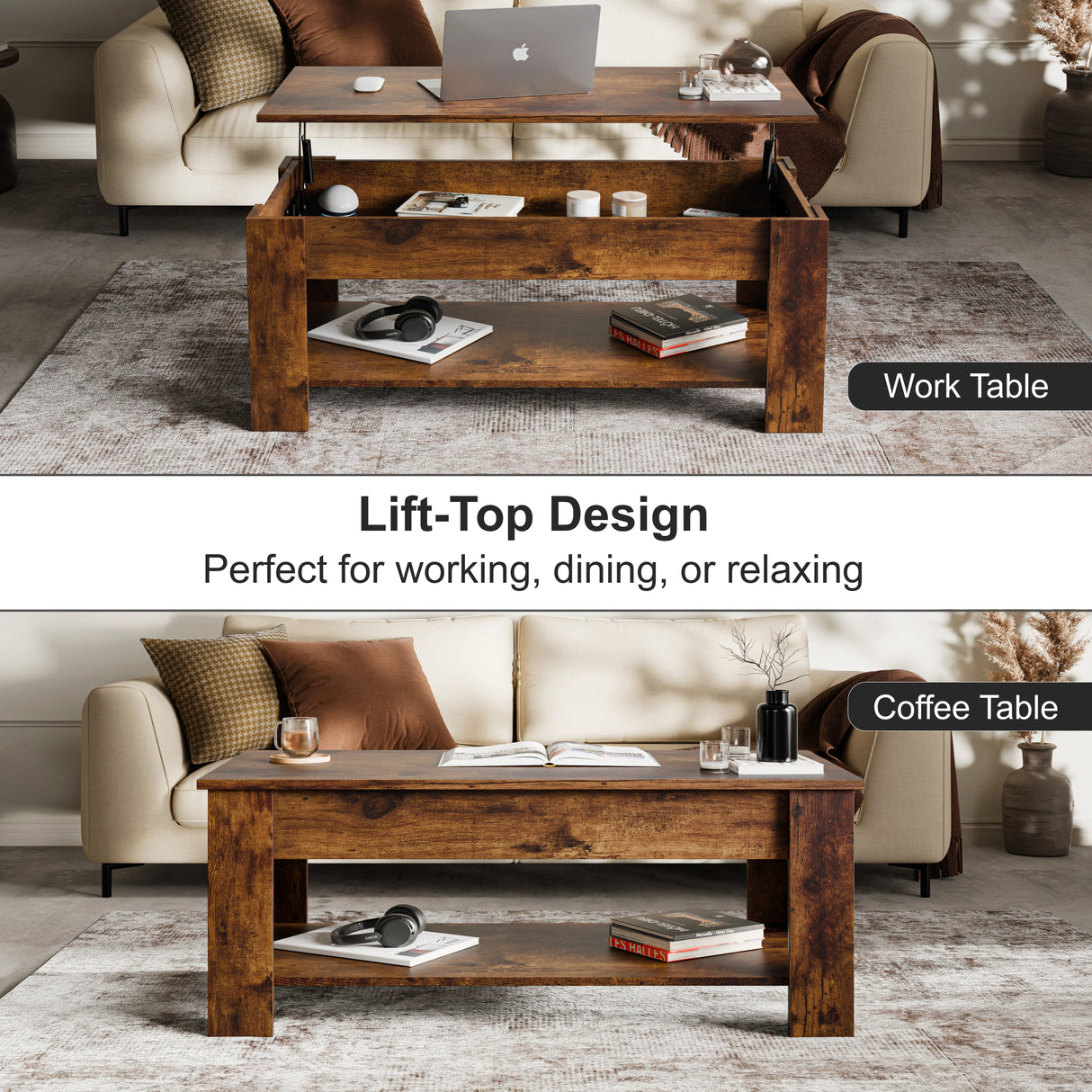 Lift Top Storage Coffee Table | Lift Up Modern Tea Table 120cm Wide