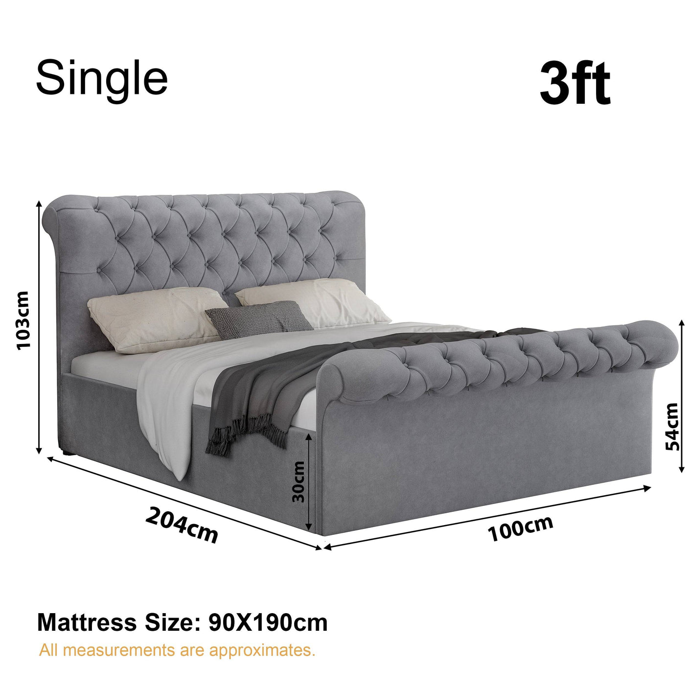 Blisswood Velvet Chesterfield Design Side lift Ottoman Bed With Storage