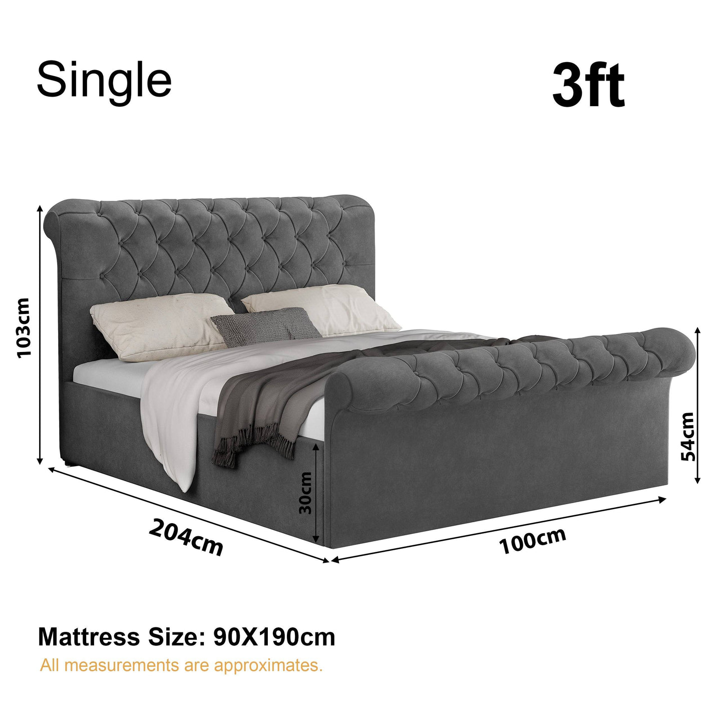 Blisswood Velvet Chesterfield Design Side lift Ottoman Bed With Storage