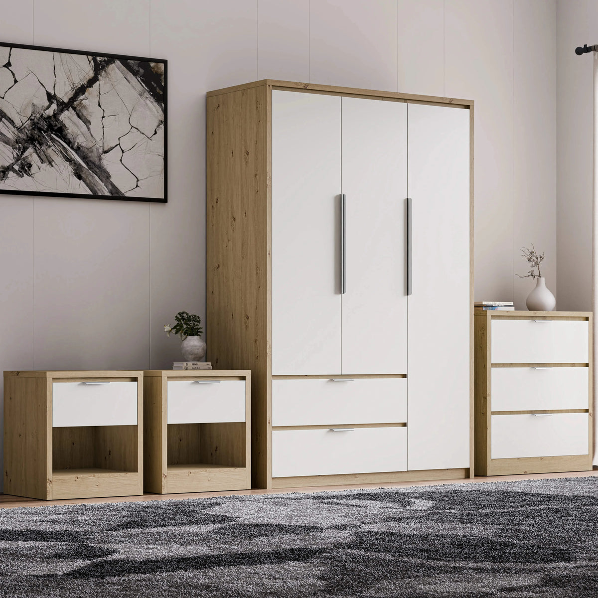 Skova 4 Piece Bedroom Furniture Set Wardrobe Chest Drawers