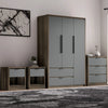 [Wooden Grey+Grey] Skova bedroom furniture set: wardrobe, 3 drawer chest and two bedsides shown together