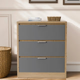 [Oak+Grey] Skova bedroom furniture set 3 drawer chest in oak with grey fronts, books and basket on top