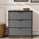 [Wooden Grey+Grey] Skova bedroom furniture set 3 drawer chest, dark wood frame with grey drawer fronts