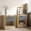 [Oak+Grey] Pair of Skova bedside tables with oak bodies, grey drawers and open lower shelves on a pale rug