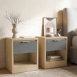 [Oak+Grey] Pair of Skova bedside tables with oak bodies, grey drawers and open lower shelves on a pale rug