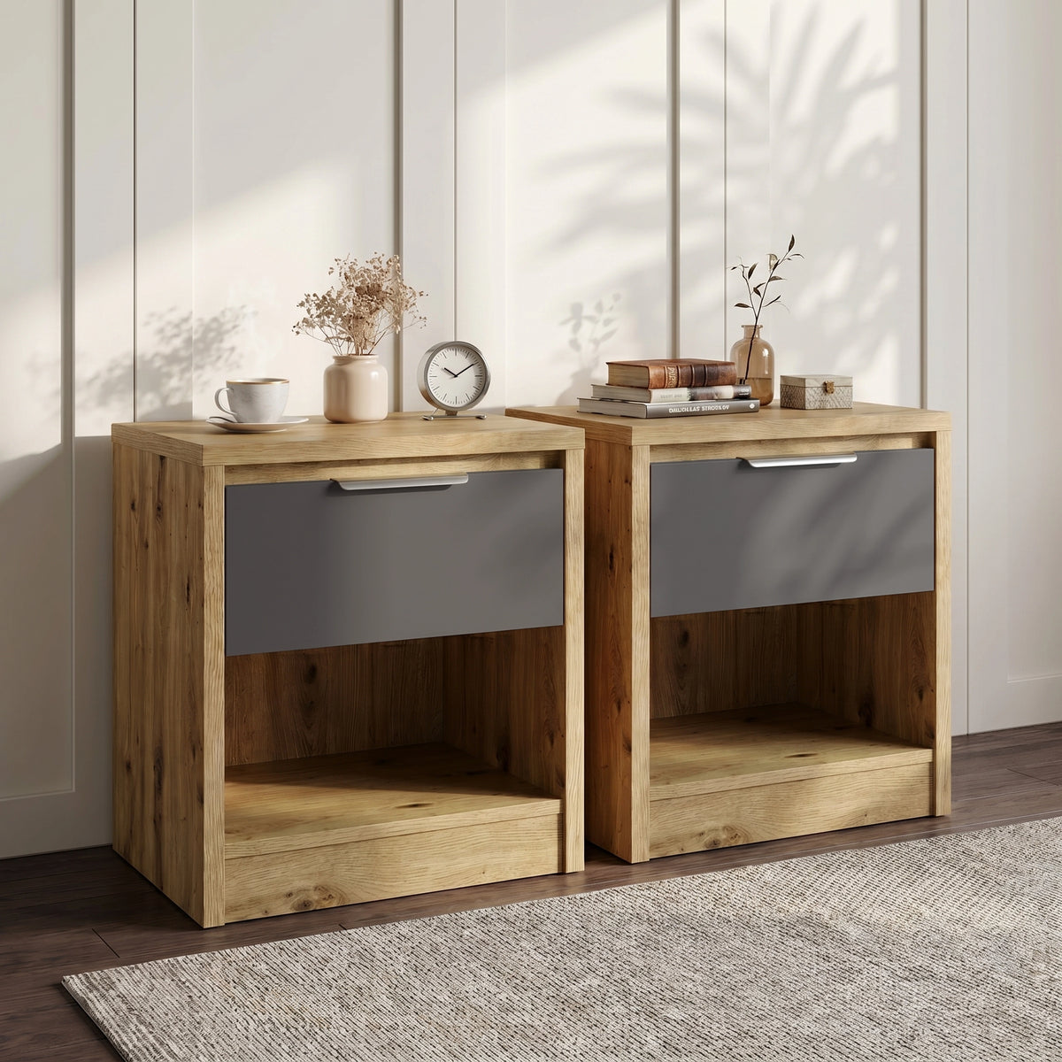 Skova Pair Bedside Tables Nightstand Drawer