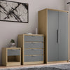 [Oak+Grey] Skova oak-frame wardrobe with 4 drawer chest and 1 drawer bedside, grey fronts, lifestyle view