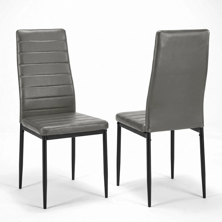 [Grey] Skyra dining table set pair of chairs shown from front and back on a white background