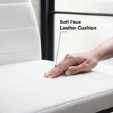 [White] Skyra dining table set chair cushion detail showing hand pressure on the faux leather surface