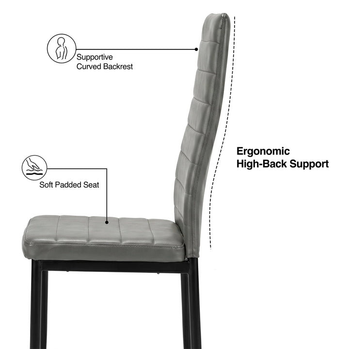 [Grey] Skyra dining table set chair feature view showing cushion, high back, and slim black frame