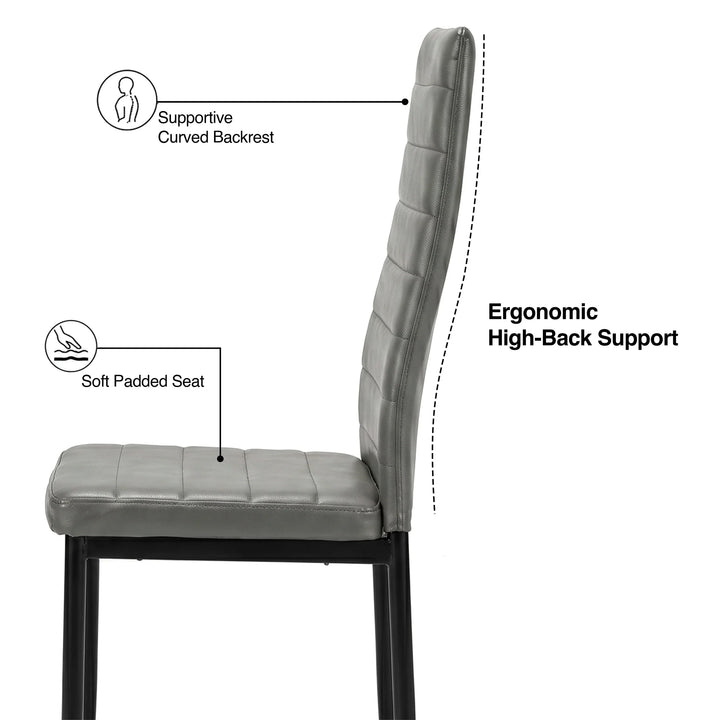 [Grey] Skyra dining table set chair feature view showing cushion, high back, and slim black frame