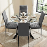 [Grey] Skyra dining table set top view with round glass tabletop and four chairs spaced around it