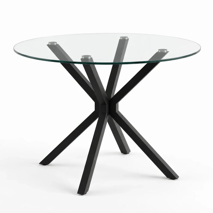 [Grey] Skyra dining table set product-only table view with clear round top and black X-frame base
