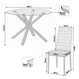 [White] Skyra dining table set dimensions: 90cm table, 74.5cm height, 8mm glass, 100cm chair height