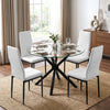 [White] Skyra dining table set viewed from front with four chairs and plates settings