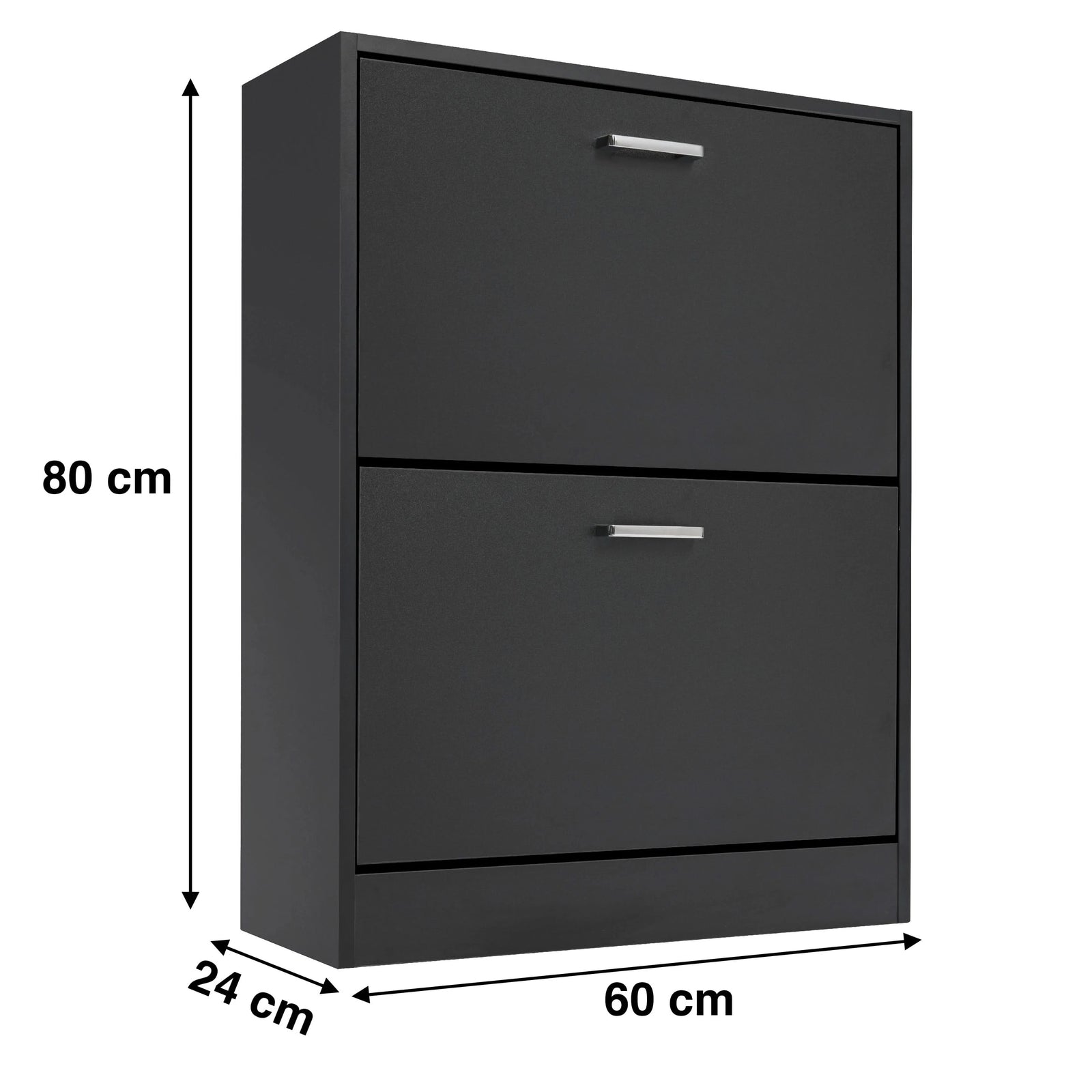 [Black] compact and slim shoe cabinet in a black finish dimensions: width 60 cm, depth 24 cm, and height 80 cm.