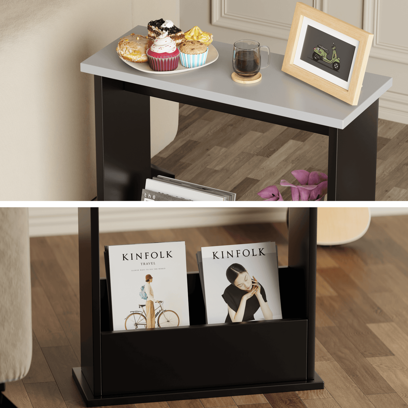 Slim narrow side table – ideal for small spaces, offering a sleek, space-saving solution.