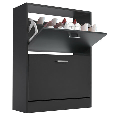 Black Shoe Cabinet with Pull-Out Shelf and Drawer