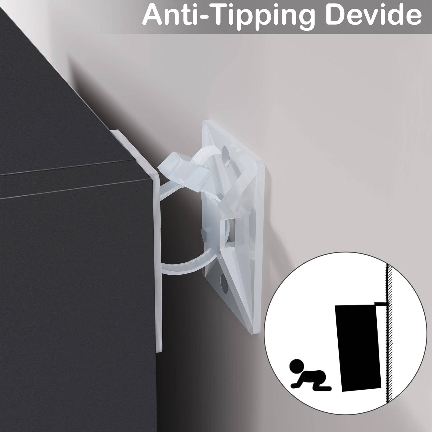 Child safety anti-tipping device for black Blisswood bookcase, secure wall attachment for stability.