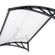 Small canopy for door with clear polycarbonate sheet and black bracket for weather protection.