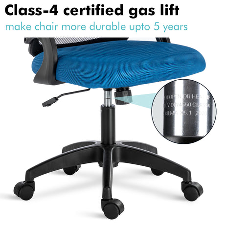 Small desk chair with Class 4 certified gas lift for smooth height adjustment and reliable support.