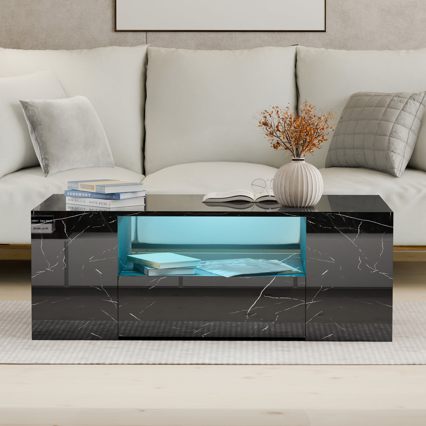 High Gloss Coffee Table With Storage & LED Lights